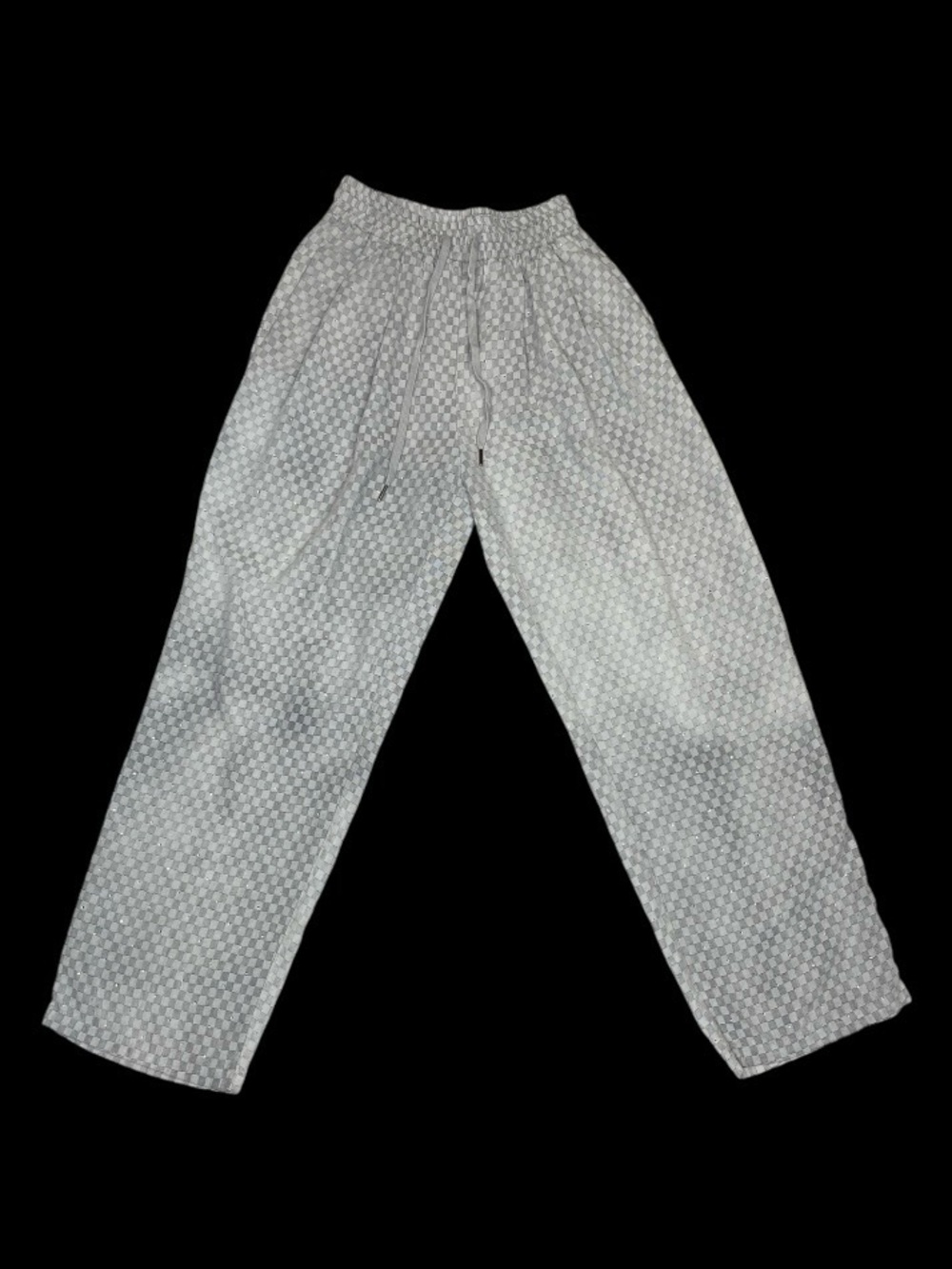 Davi & Dani Rhinestone Checkered Gradient Wide Leg Pants Gray Size Small